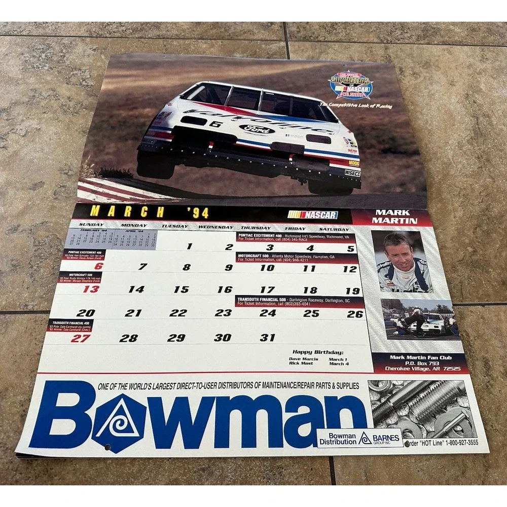1994 superstars of NASCAR calendar.  Mark Martin, Bill Elliott, Ken Schrader.